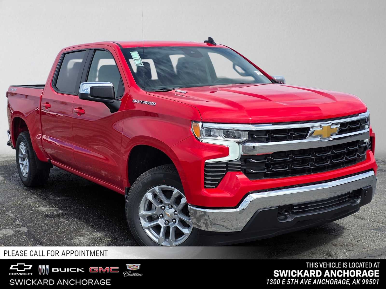 2026 Chevrolet Silverado 1500 LT (2FL) in Red Hot — front three-quarter view
