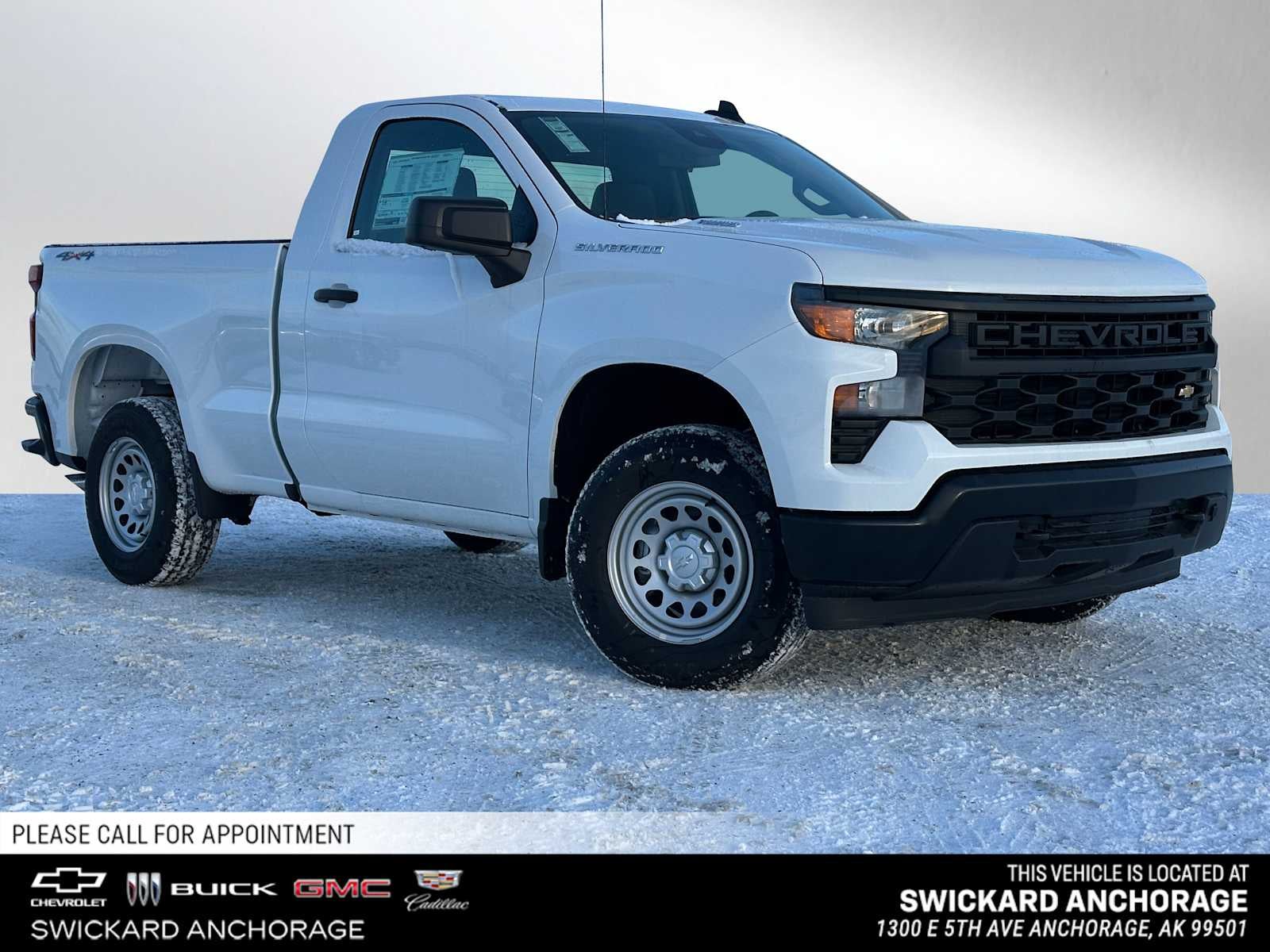 2026 Chevrolet Silverado 1500 WT in Summit White — front three-quarter view