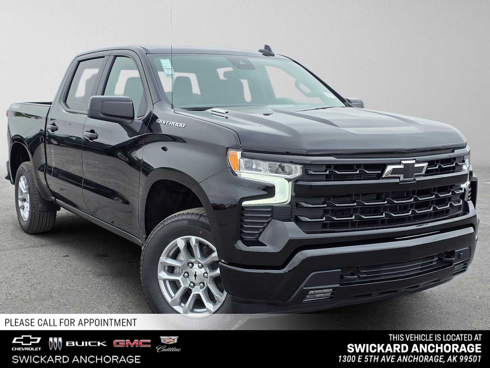 2026 Chevrolet Silverado 1500 RST in Black — front three-quarter view
